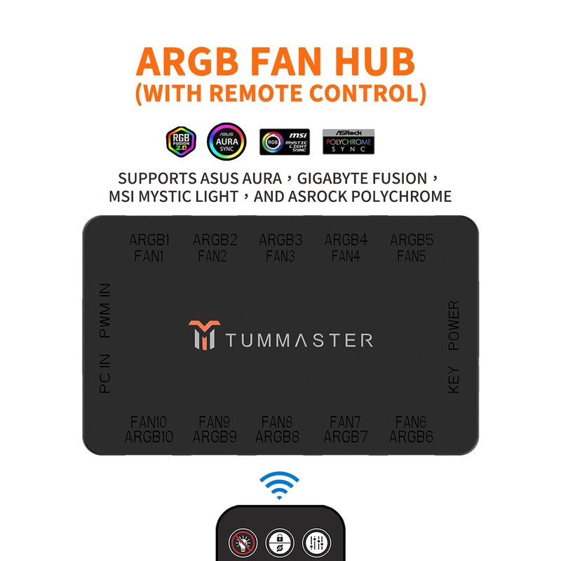 TUMMASTER ARGB Fan HUB 5V-3Pin LED Hub 4 Pin PWM