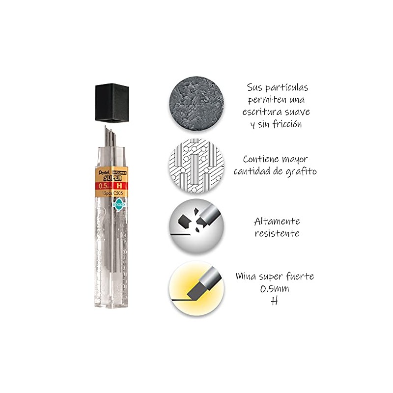 Pentel De México C505-Hb Mina Super Hi-Polymer, 0.5 Mm,,, Pack