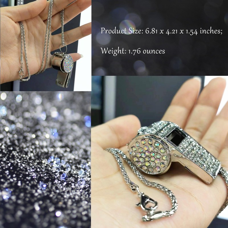 Metal Crystal Rhinestone Whistle - Shining Bling With Chain for