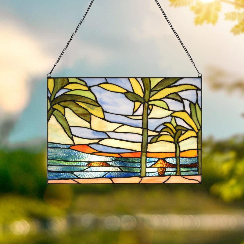 HomeBeauty Stained Glass Hanging Panel-14 Wx9.5 H Window Suncatcher Tiffany