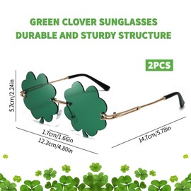 Bogoro 2 Pairs of Patrick's Day Sunglasses, Irish Clover Glasses, Four Leaf Clover Glasses, Rimless Green Clover Sunglasses for Women, Men, Children, Adults (Dark Green), Green
