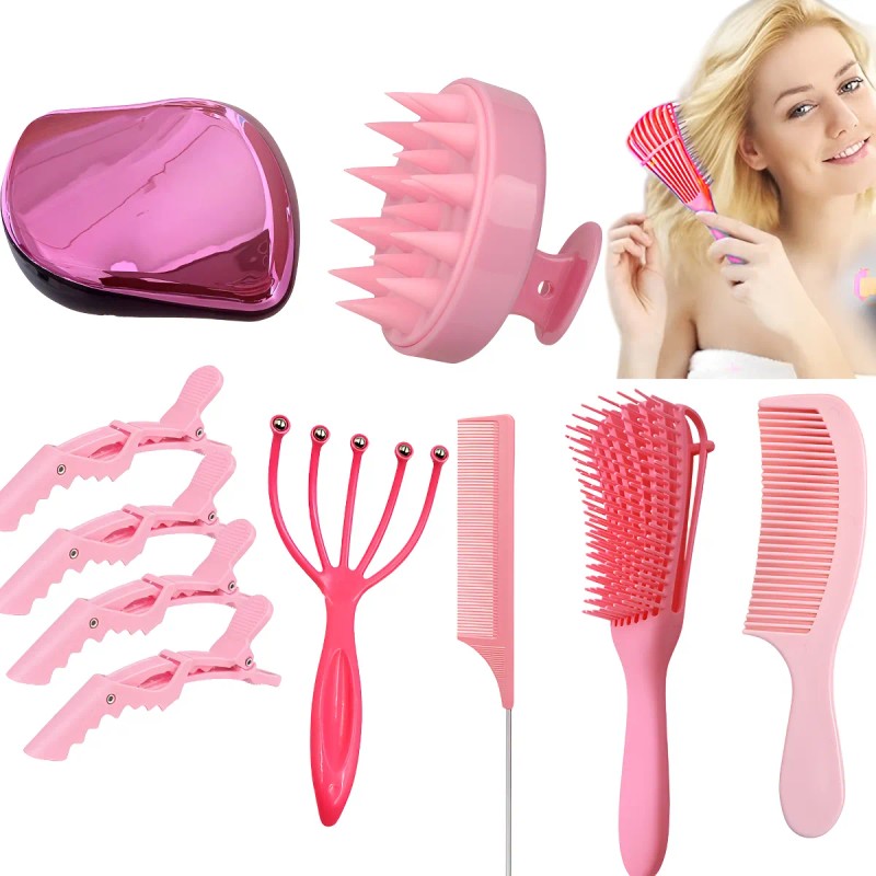 Cepillo Para Cabello Rizado Y Modelado Mujer Kit De Peines