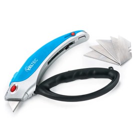 Veltec Heavy Duty Retractable Utility Knife, Box Cutter, Carpet Cutter with 3-Position Locking, Ergonomic Non-Slip Grip, 5 Reversible Replacements Blades SK5 (Light Blue)