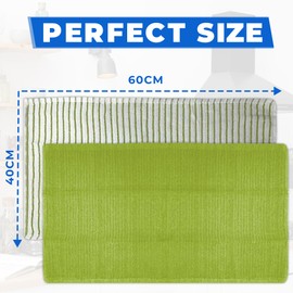 Towelogy Kitchen Tea Towels Set Of 3 Cotton - 40 x 60 cm Super Soft & Quick Drying Dish Cloths - Striped & Solid Designed (Green/White, 3)