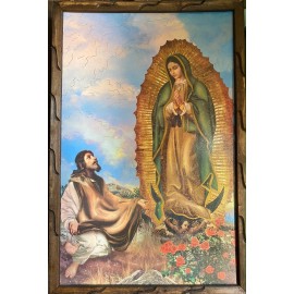 Virgen De Guadalupe Y Juan Diego 36”X24” Cuadro Rustico, Nuevo