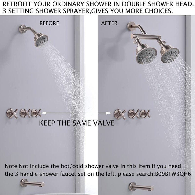 KAPHOME Double Shower Head with Shower Shut-Off Valves,2 Shower Head