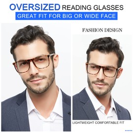 MARE AZZURO Men's Oversized Reading Glasses 1.5 Big Square Readers for Large Head 1.00 1.25 1.50 1.75 2.00 2.25 2.50 2.75 3.00 3.50 4.00 5.00 6.00 (Tortoise, 150)