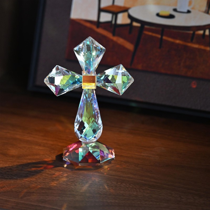 QFkris Colorful Crystal Cross Standing Decor