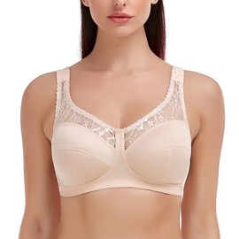 Ayigedu UK Plus Size Minimiser Bra Women Non-Wired Non-Padded Full Coverage Soft Cup Bra 38-D Beige