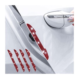 Ziciner 4 PCS Bling Car Door Handle Protector, Rhinestone Anti-Scratch Auto Door Handle Stickers, Car Side Rear View Mirror Edge Guards, Universal Vehicle Exterior Accessories for Women Men (Red)