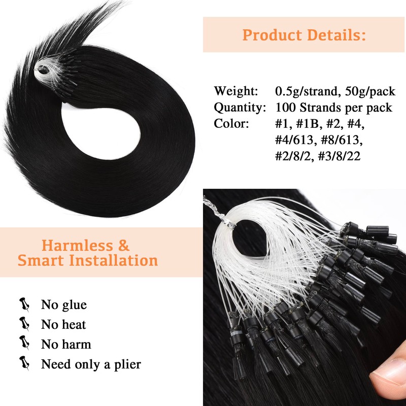 Brazilian Remy Natural Micro Beads Hair Extension 0.5g/s 100s 50g/pack