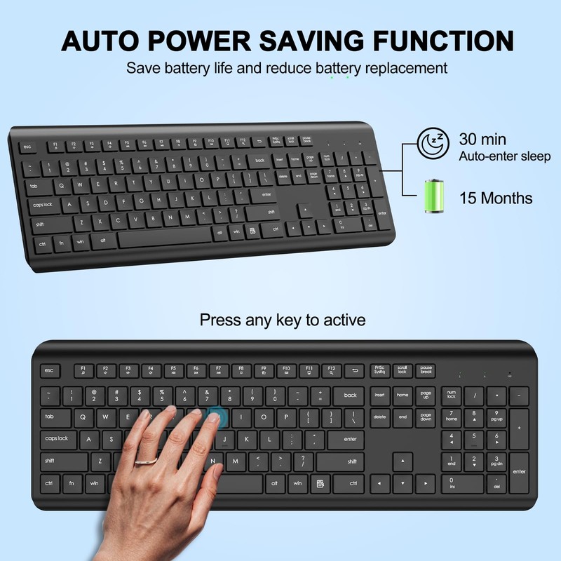EDJO Wireless Keyboard, 2.4G Full-Sized Cordless USB Silent Computer Keyboard,