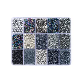 Boho Style Multicolor Ombre Glass Beads, 1 Box 15 Grids Glass Beads, Professional DIY Supplies for Necklace & Bracelet Making:_Dim Gray_one-size