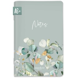 paper&you® Notebook A6+ Dotted "Minty Leaves" with 64 Pages, Small Notebook, Mini Bullet Journal - Sustainable and Climate Friendly