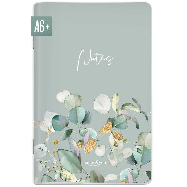 paper&you® Notebook A6+ Dotted "Minty Leaves" with 64 Pages, Small