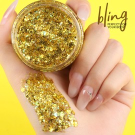 Teenitor Body Glitter, Gold Face Glitter Gel Hair Glitter for Kids, 80g/2.8oz Gold Glitter for Face, Makeup, Hair, Eye, Face Glitter for Women