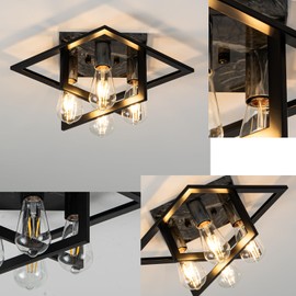 4 Light Farmhouse Ceiling Light Fixture Black+Gray marble texture Industrial Flush Mount Ceiling Lamp Hallway Light Fixture Close to Ceiling Lighting for Kitchen Living Room Bedroom Foyer Entryway E26