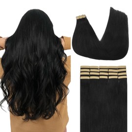 Lashey Hair Extensions 20pcs 50g Straight Tape in Hair Extensions Human Hair Jet Black 20 Inch Tape in Human Hair Extensions Natural Remy Hair for Black Women