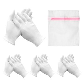 BORISCA 4 Pairs of Cotton Gloves, White, Fabric Gloves Made of 100% Cotton, Moisturising Gloves, Cotton Hand Care Gloves, Soft with Laundry Bag, Cotton Gloves for Dry Hands