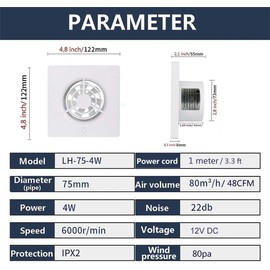 BRDUROBLA 3'' Exhaust Fan 4 W Ventilation Extractor with 11-Speed Regulator, Window and Wall Mount Vent Fans for Kitchen Bathroom Greenhouse Garage,75mm