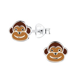 Monkey Stud Earrings - 925 Sterling Silver Zoo Animals