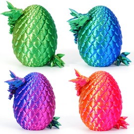 4PCS 3D Printed Dragon Eggs with Dragon Inside, Easter Dragon Eggs Articulated Crystal Dragon, Mystery Dragon Egg Fidget Toy, Easter Basket Stuffers 3D Printed Animals Set (NEW-1)