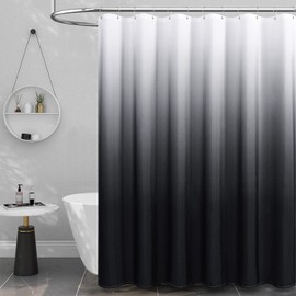 BTTN Black and White Fabric Shower Curtain, Ombre Linen Textured Fabric Cloth Shower Curtain Set with Plastic Hook, Water Repellent, Thick Modern Hotel Simple Spa Luxury Shower Curtains for Men, 72x72