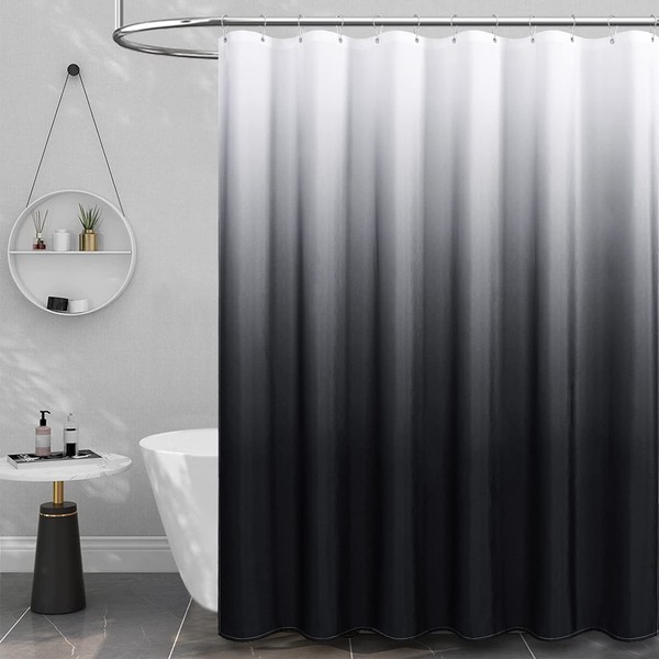 BTTN Black and White Fabric Shower Curtain, Ombre Linen Textured