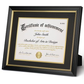 FrameMind 8.5x11 Diploma Frame with Black over Gold Acid-free Mat or Display 11x14 Document without Mat, Certificate Frame with Tempered Glass, Tabletop or Wall Mount (3 Pack, Black/Black)