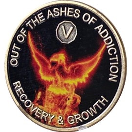 5 Year Color Out of The Ashes of Addiction Phoenix Flames Sobriety Chip AA NA Medallion