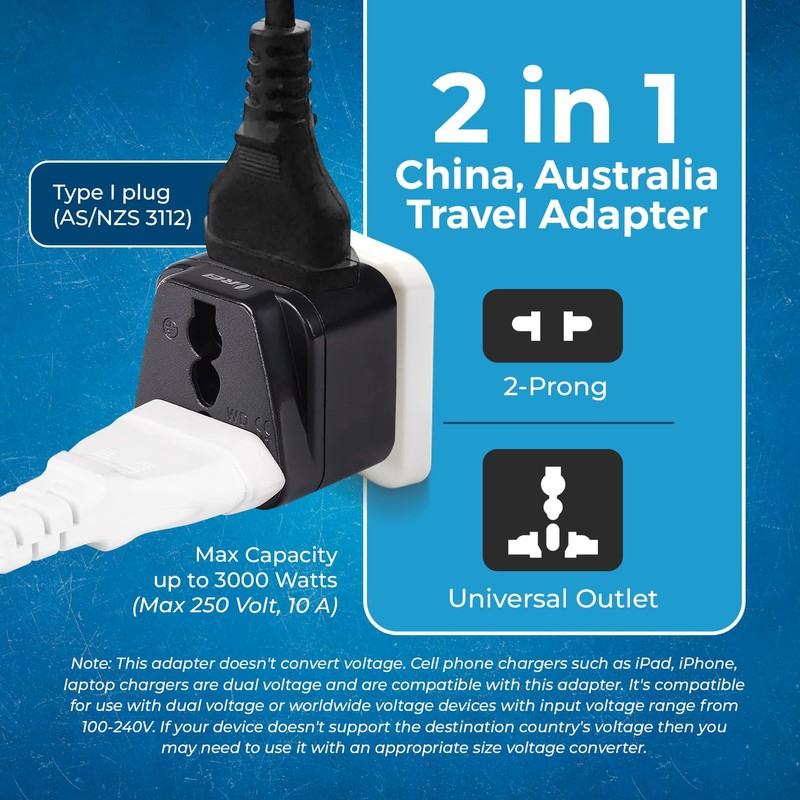Orei 2 in 1 USA to Australia/China Adapter Plug (Type