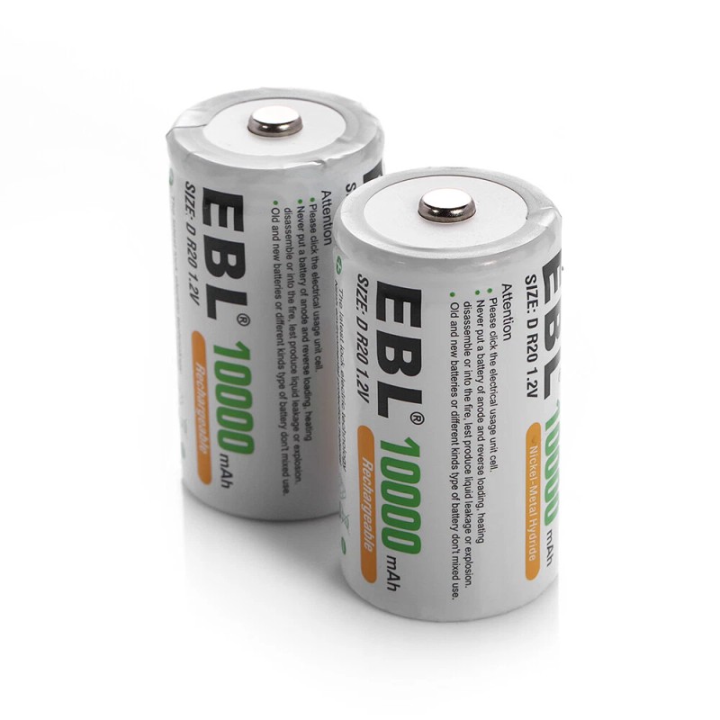 EBL D Cell Size NIMH Rechargeable Batteries 1.2V Battery +