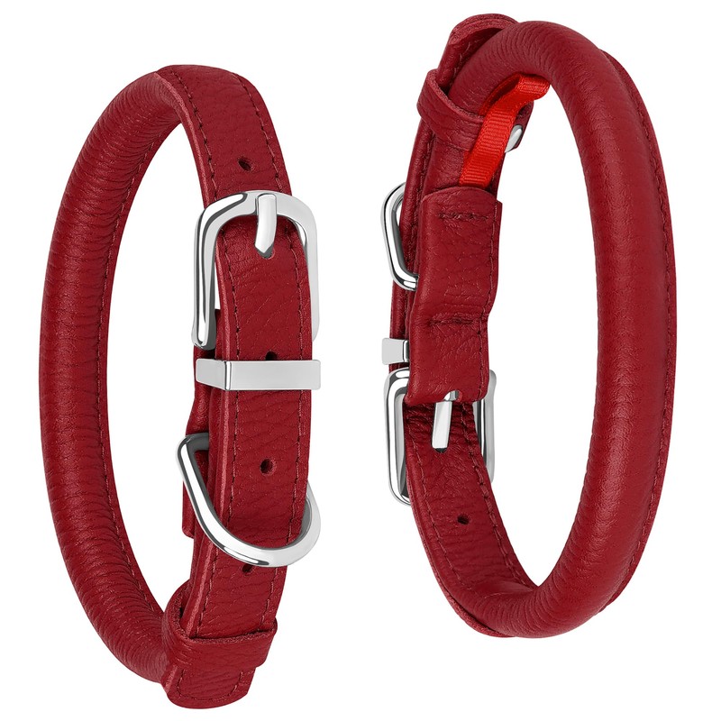 OOPSDOGGY Rolled Leather Dog Collar Soft Roll Collars for Small