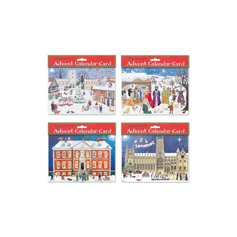 Alison Gardiner Pack of 4 Traditional Advent Calendar Cards -Mixed