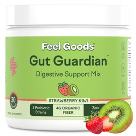 Feel Goods Gut Guardian, Organic Fiber, Probiotic & Prebiotic Powder, Sugar Free, Herbs for Bloat, Gut Health Support, Digestive Health for Men & Women, Non GMO, Vegan, Strawberry Kiwi, 30 Servings