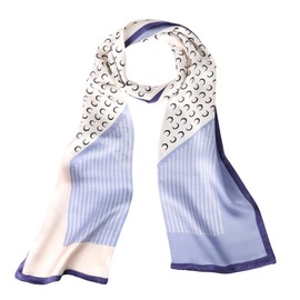 MEISEE 100% Mulberry Silk Scarf for Women 59”*6.3” Long Headscarf Neck Scarf Hair Wraps and Shawls with Gift Packed (White+blue)