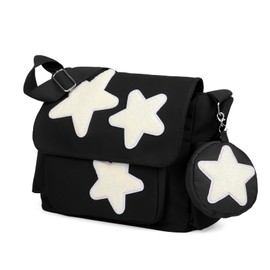 Valleycomfy Messenger Bag for Women,Stars Canvas Messenger Bag with Star Purse,Crossbody Bag for Women,Black