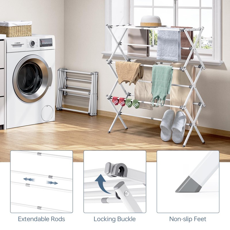 APEXCHASER Drying Rack Clothing - 3 Tier Metal Clothes Drying