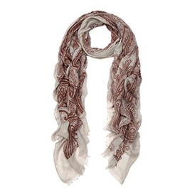 Premium Viscose Vintage Paisley Print Frayed End Scarf, Beige
