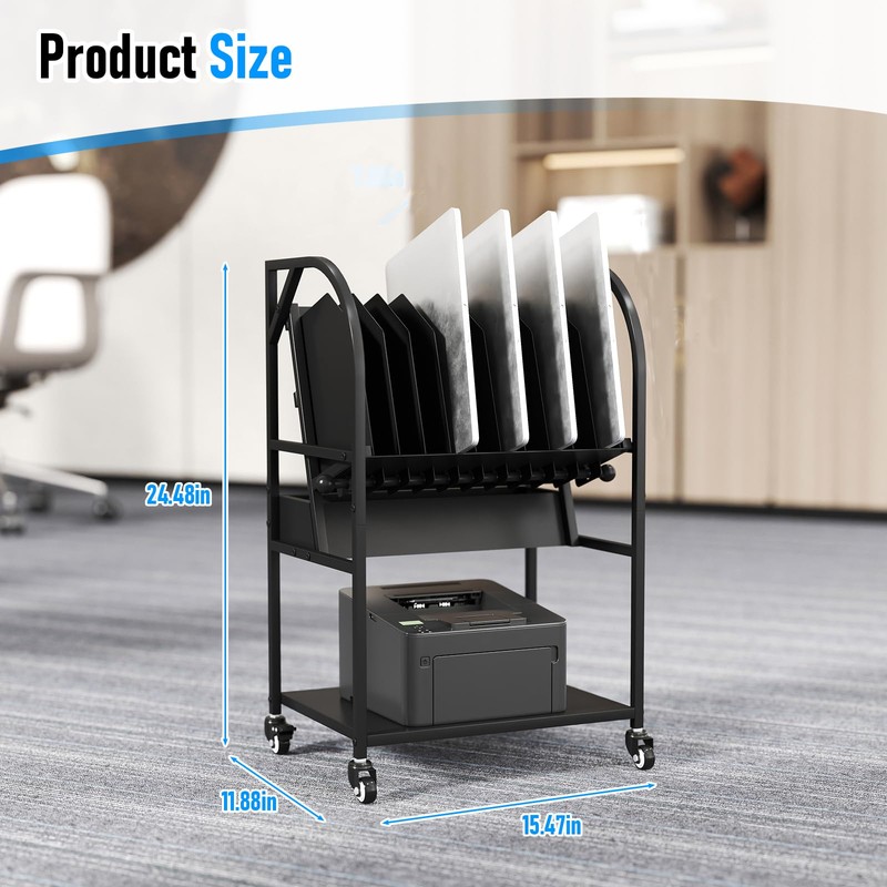 Gtouse 2 Tier Open Laptop Charging Cart with Wheels, 10