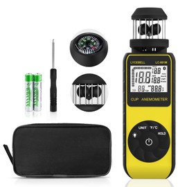Anemometer Handheld LC-881M Portable Anemometer Wind Speed Meter Measures Wind Speed/Temperature with Compass, 360°Wind Directions Wind Cup Anemometer for HVAC Vents Sailing