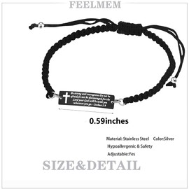 FEELMEM Religious Gift Be Strong and Courageous Joshua 1:9 Bible Verse Braided Rope Scripture Gift for Godmother Women Girl Men (Be Strong)