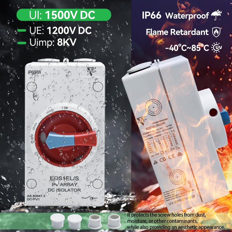 Waterproof IP66 Solar Disconnect Switch 4-Pole Red DC1500V 32Amp Isolator