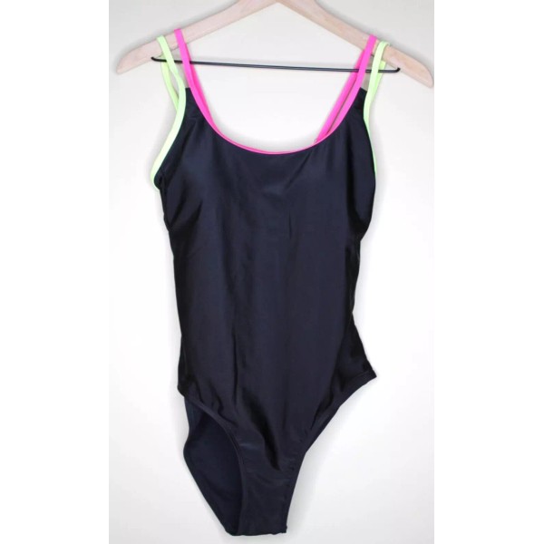 No Boundaries 1PC Swimsuit Rich Black With Pink and Yellow