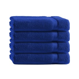 Class 4 Piece Terry Towel Set | Pack of 4 Hand Towels 50 x 100 cm | Terry Quality 500 g/m² | 100% Cotton with Border | Plain Royal Blue