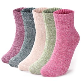 ElifeAcc 5 Pair Ladies Socks Wool Ladies Seasons Socks Size UK 4-7 Multipack (Pink/Green/Beige/Green/Purple, 4-7)