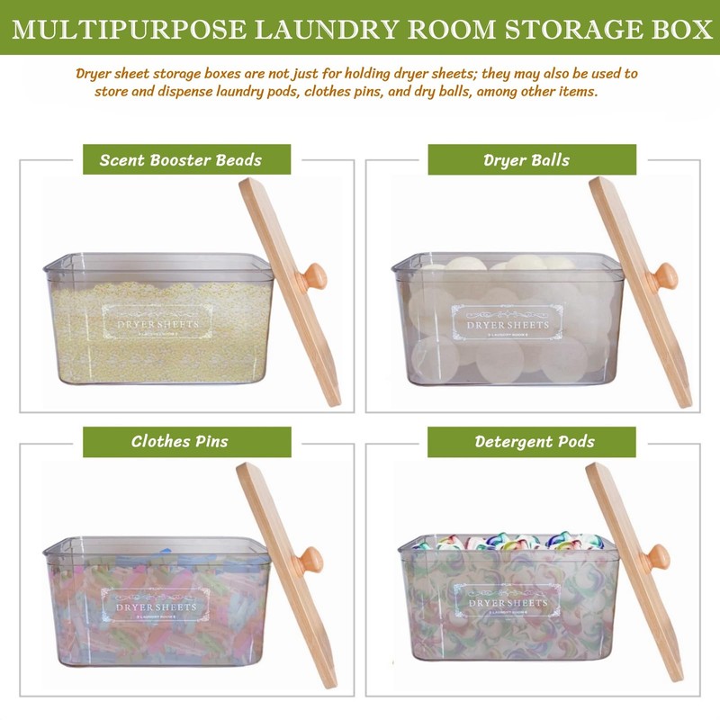 Dryer Sheet Holder with Bamboo Lid,Acrylic Laundry Clear Dryer Sheets