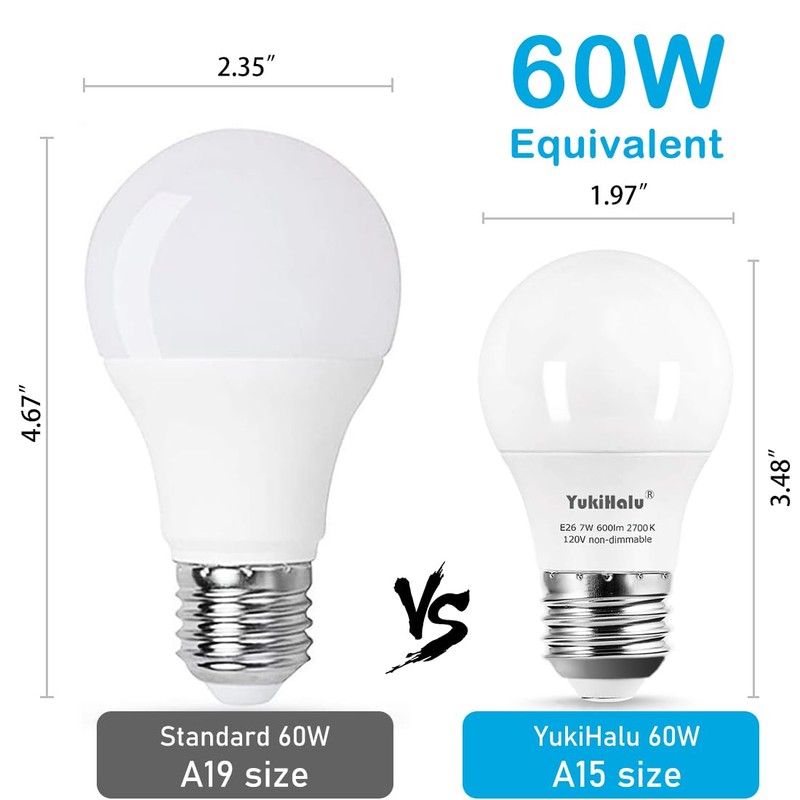 YukiHalu, A15 Appliance Light Bulb, 60W Equivalent for Range Hood/Refrigerator