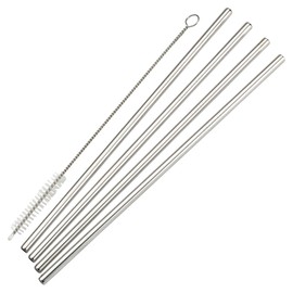 Winco SSTW-8S Stainless Steel Straight Drinking Straw, 4 Pieces with Cleaning Brush