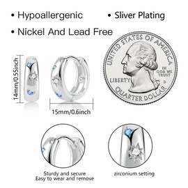 Silver Small Hoop Earrings for Women, Hypoallergenic Lightweight Thick Chunky Sterling Silver 925 Hoop Earrings With Colorful Stars Moon Zircon, Sleep Cartilage Huggie Hoop Earrings for Women